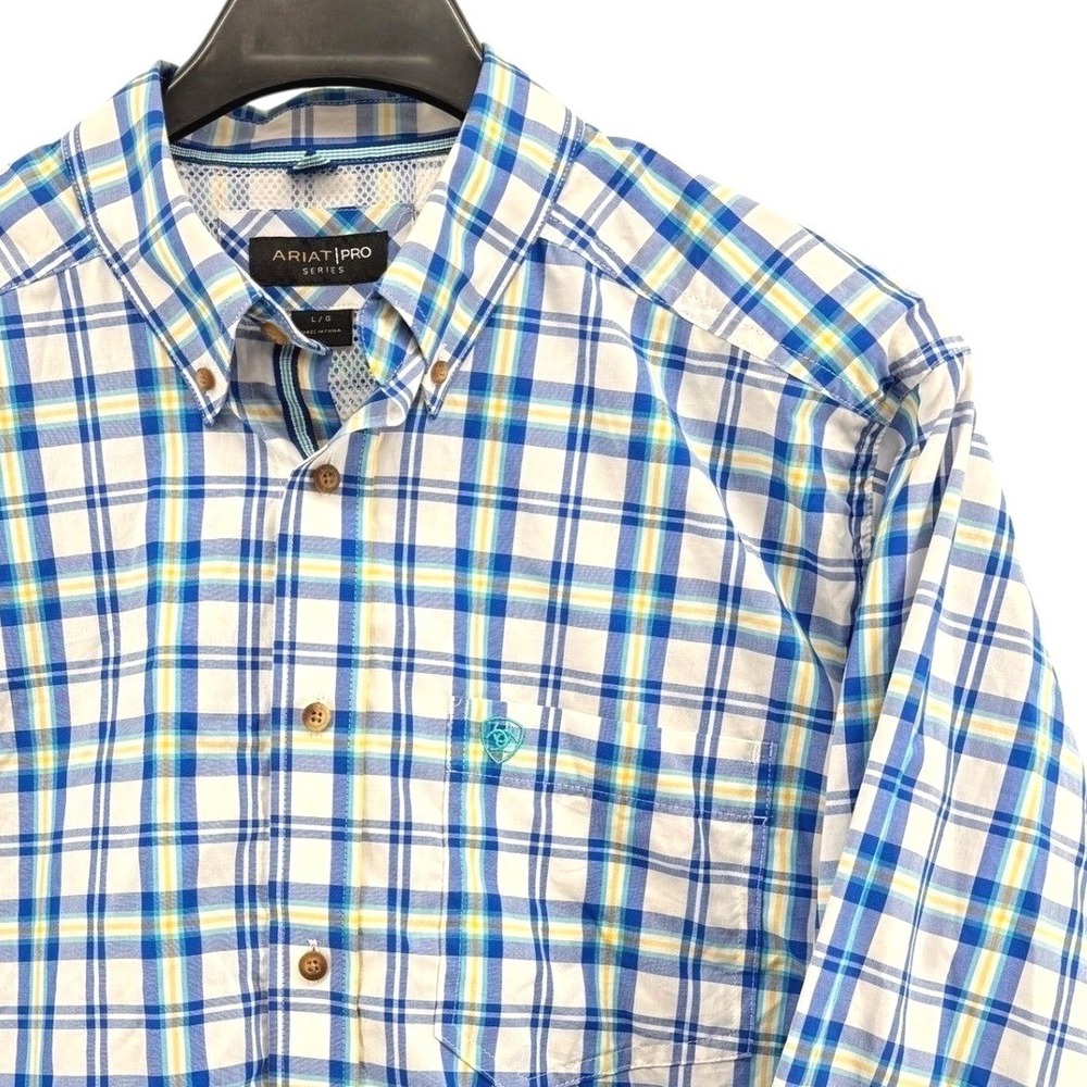 Ariat Pro Series Shirt Mens Large Pre-Owned Button Down Blue‎ Plaid Long Sleeve